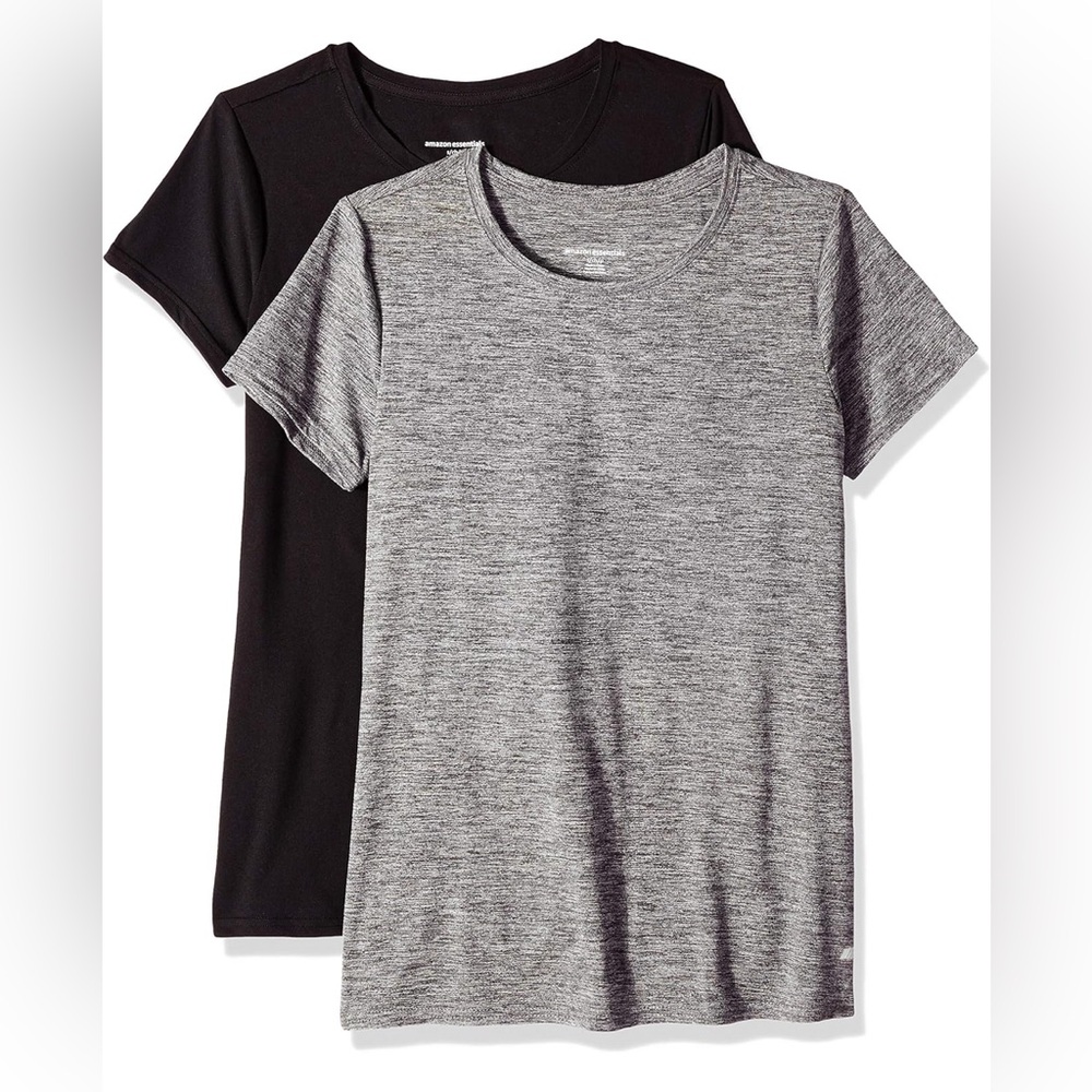 Amazon Essentials Women's Tech Stretch Short-Sleeve V-Neck T-Shirt Pack of 2